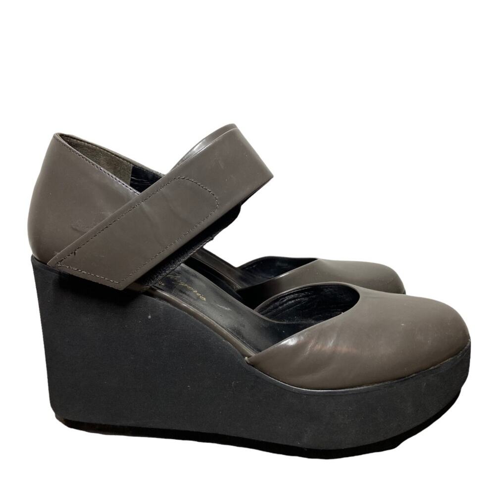 Robert Clergerie Chicago Platform Wedge Heels Nappa Lambskin Slate Gray 8